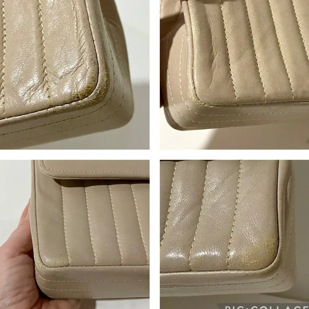 Chanel Medium Flap Bag Classic Vintage 2.55 Cream Handbag Vertical Quilted